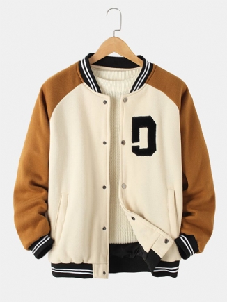 Herren Vintage Dicke Raglanärmel Knopf Lässig Lockere Varsity Jacke