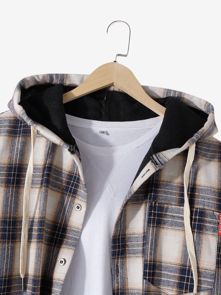 Herren Vintage Plaid Button Up Dicke Warm Gefütterte Kapuzenjacke