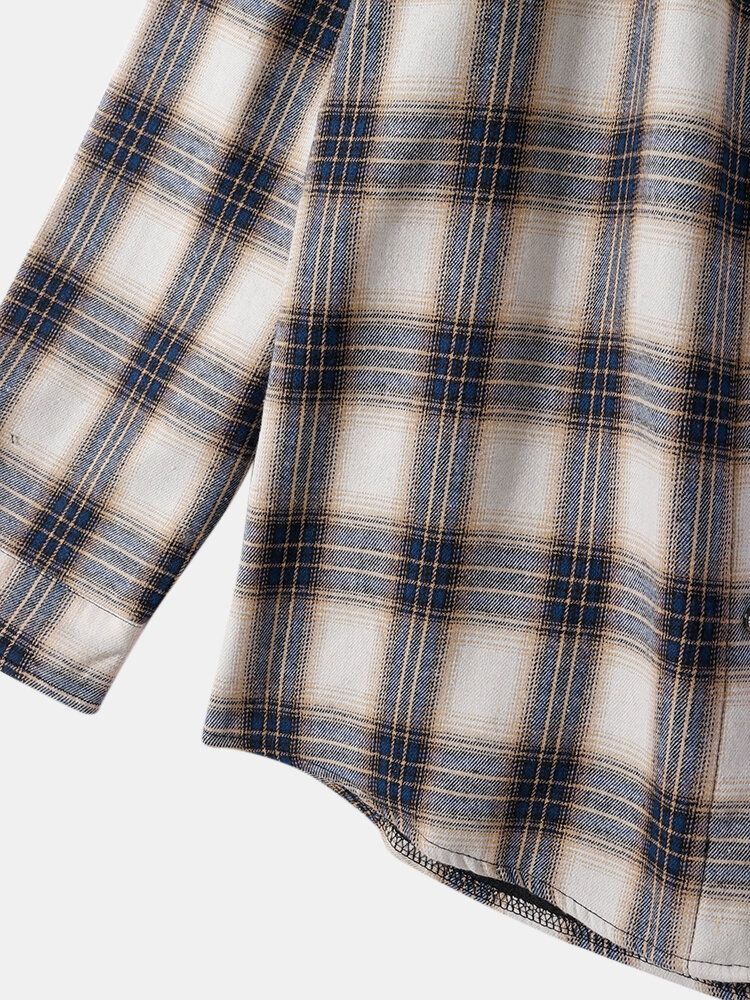 Herren Vintage Plaid Button Up Dicke Warm Gefütterte Kapuzenjacke