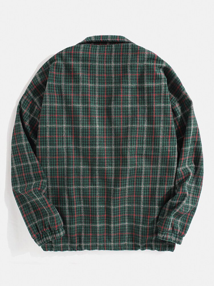 Herren Vintage Plaid Revers Langarmjacke Mit Tasche