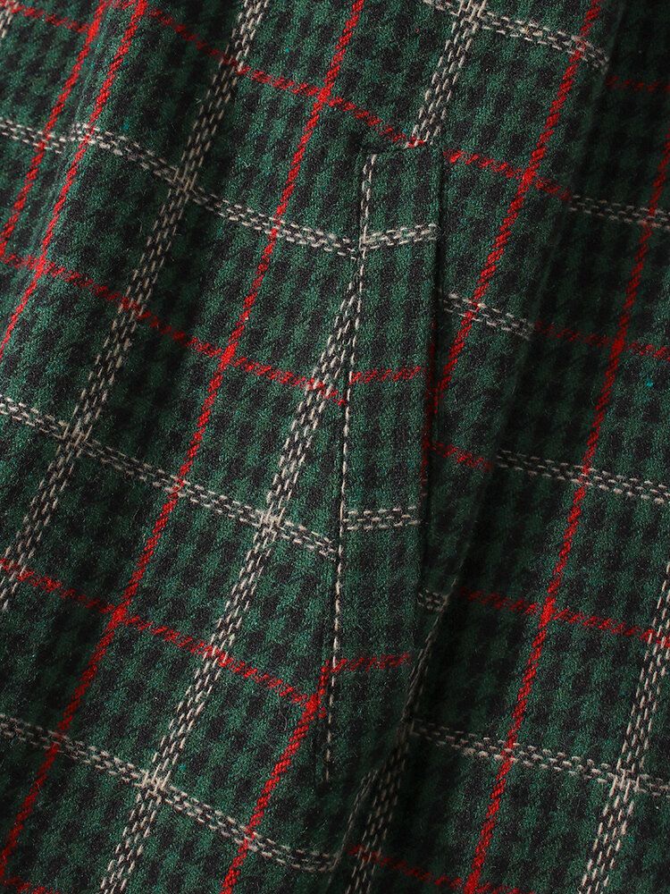 Herren Vintage Plaid Revers Langarmjacke Mit Tasche