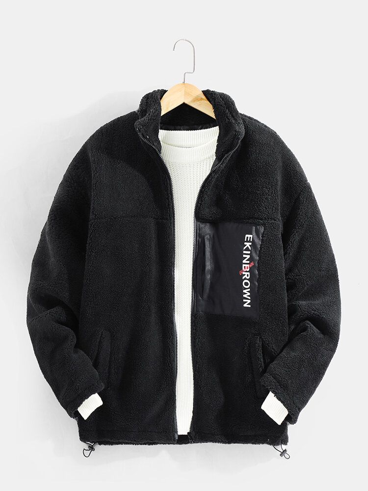 Lässige Jacke Mit Kordelzugsaum Und Stehkragen Für Herren Mit Buchstabenmuster