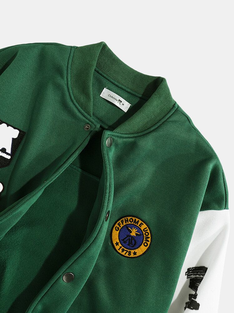 Lässige Varsity-baseballjacke Mit Kontrastierenden Druckknöpfen Für Herren