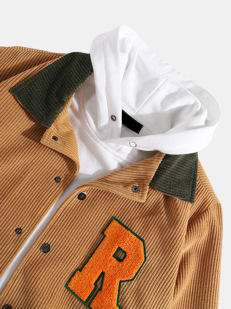 Lässige Varsity-jacke Mit Retro-fleece R Für Herren Mit Kordsamt-revers