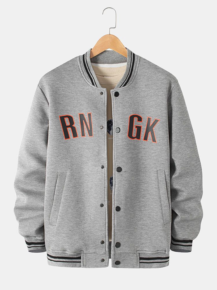 Langärmlige Jacke Mit Baseball-kragen Und Schrägen Taschen Für Herren Mit Buchstabenmuster