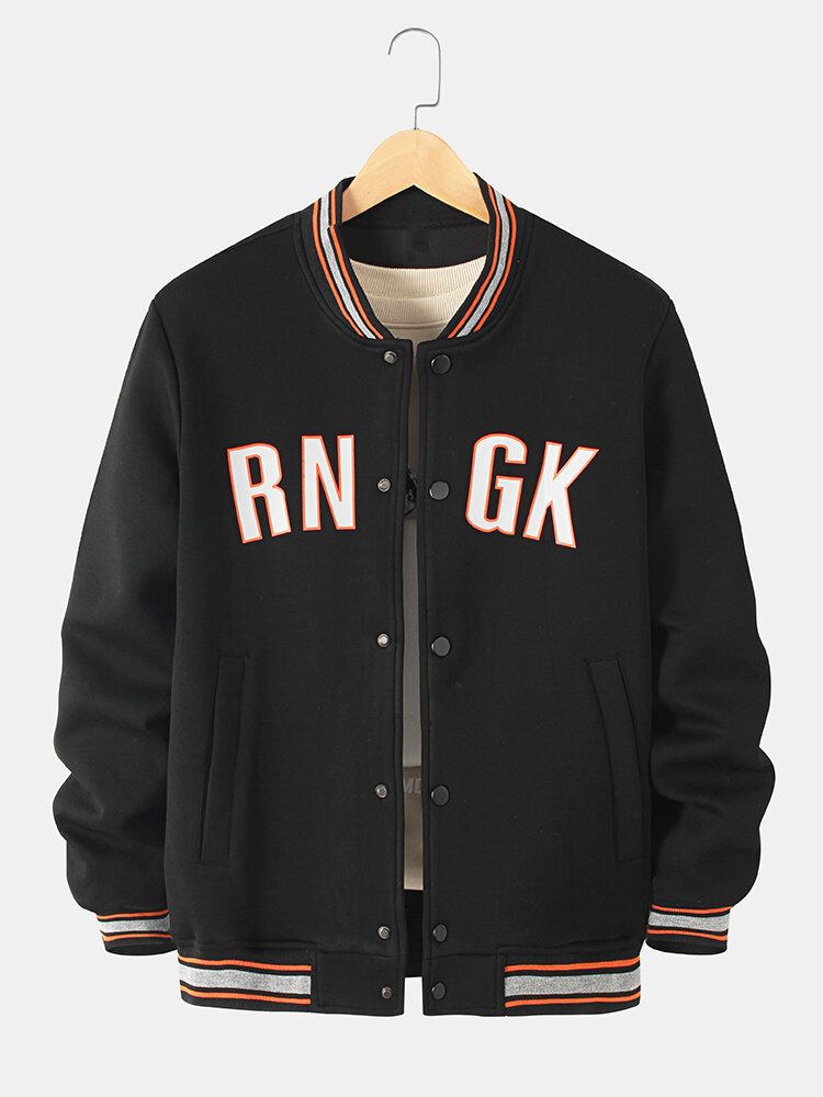 Langärmlige Jacke Mit Baseball-kragen Und Schrägen Taschen Für Herren Mit Buchstabenmuster