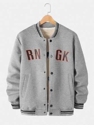 Langärmlige Jacke Mit Baseball-kragen Und Schrägen Taschen Für Herren Mit Buchstabenmuster