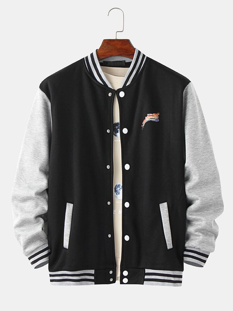 Langärmlige Jacke Mit Verdicktem Kontrastierendem Patchwork-baseball-kragen Und Buchstabendruck Für Herren