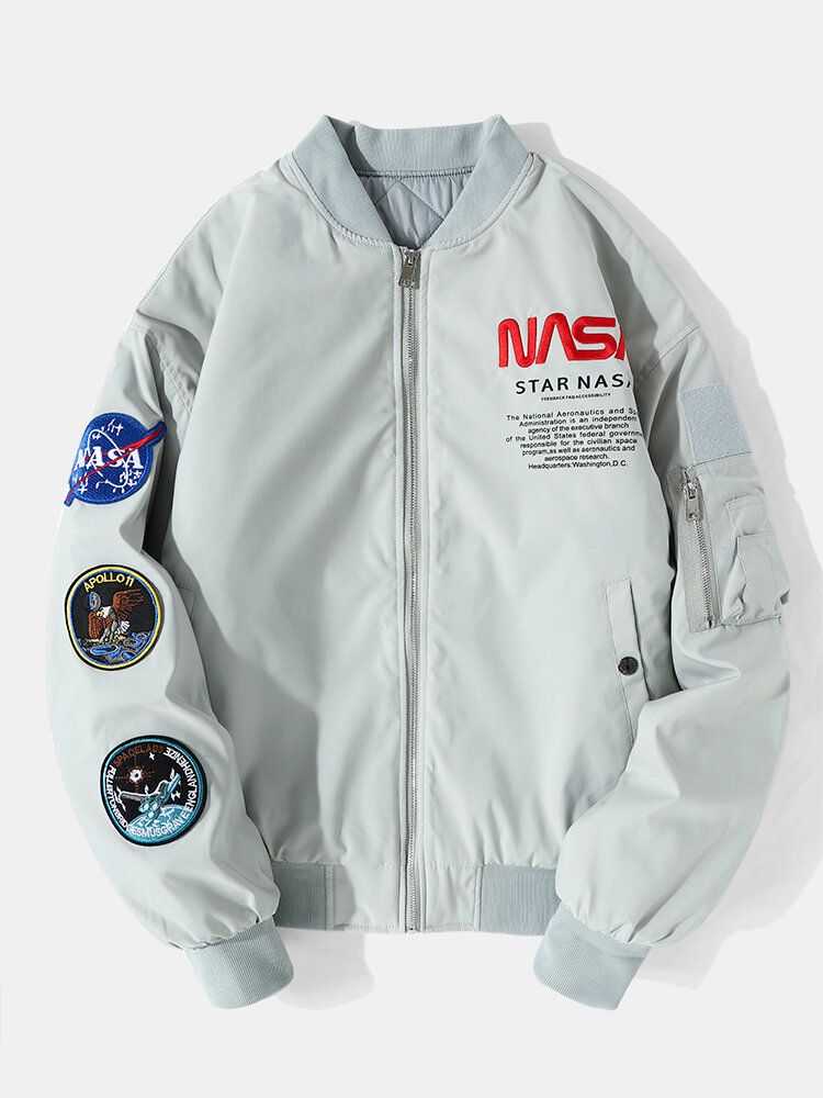 Männer Astronaut Nasa Letter Icon Muster Baseballkragen Reißverschlusstaschen Freizeitjacken