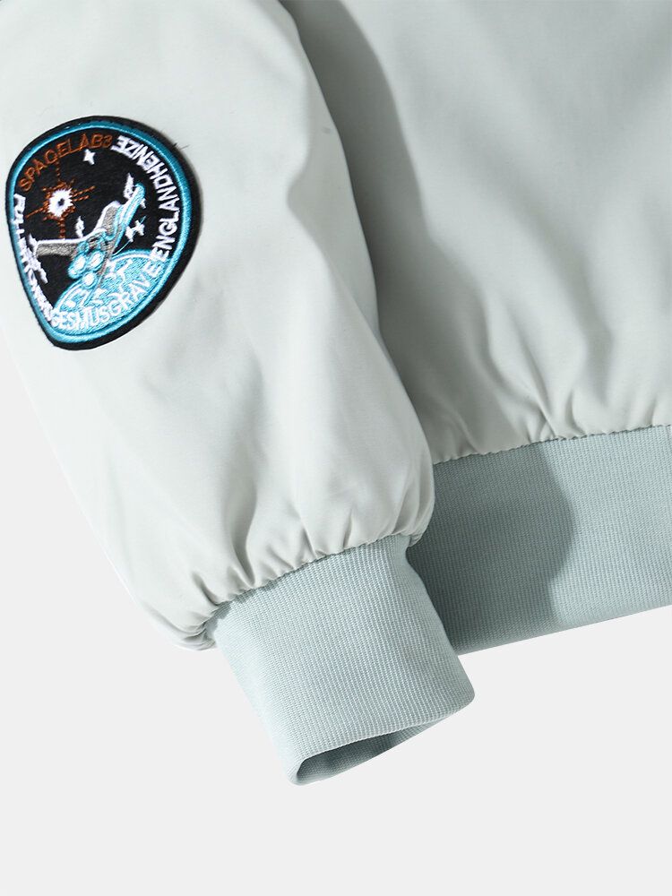 Männer Astronaut Nasa Letter Icon Muster Baseballkragen Reißverschlusstaschen Freizeitjacken