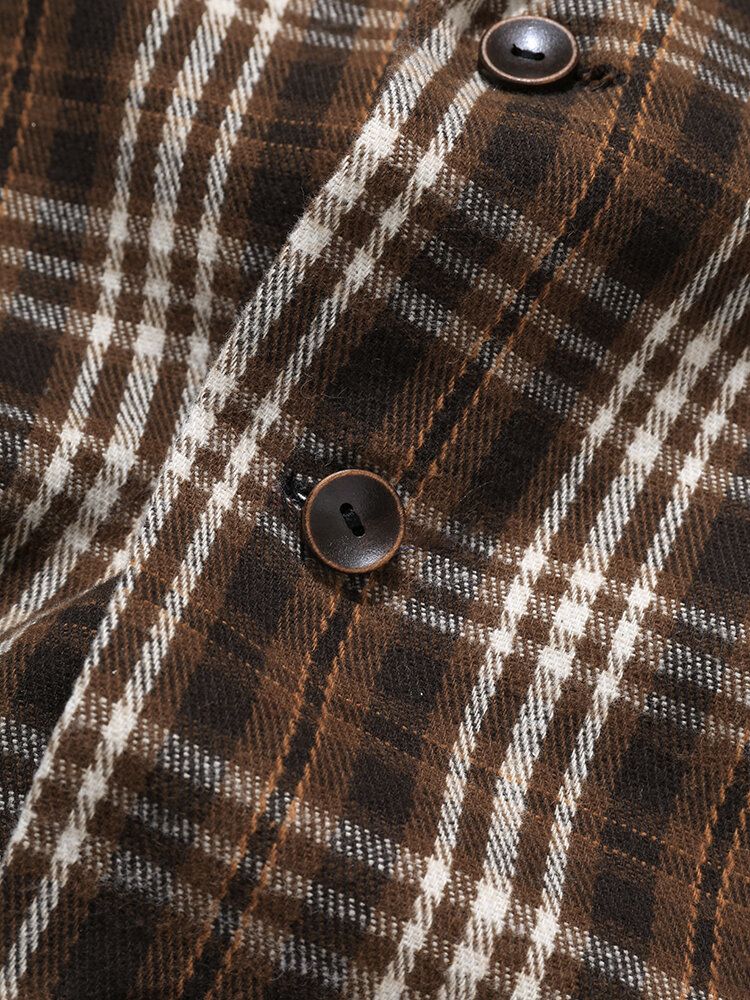 Männer Plaid Woolen Single-breasted Flat Collar Long Trench Pockets Causal Coats