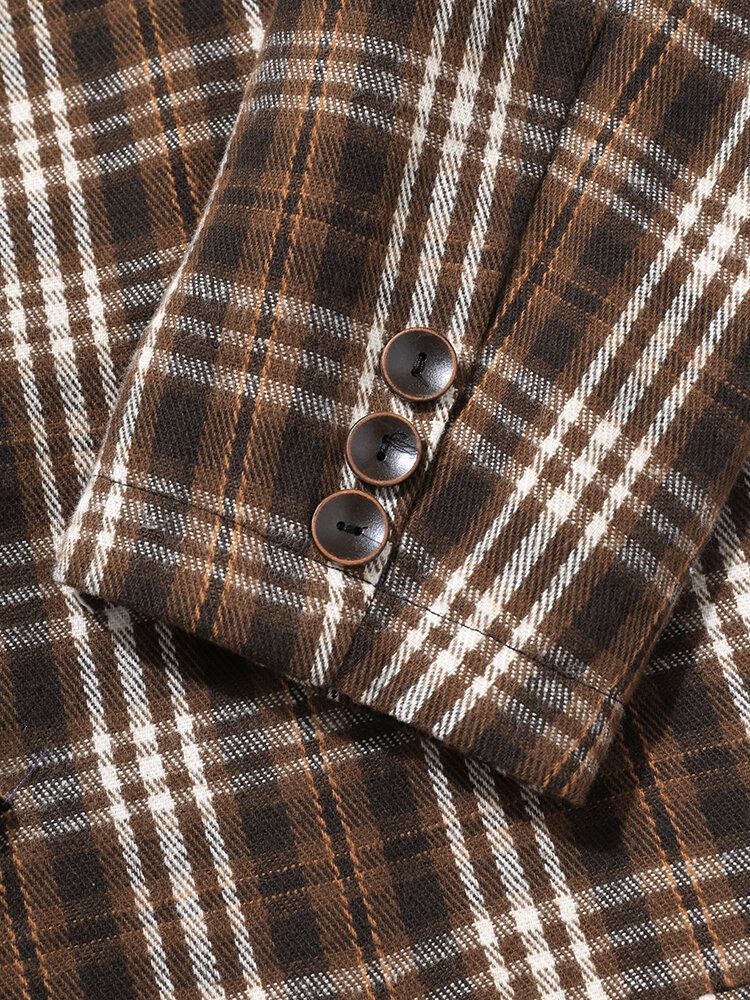 Männer Plaid Woolen Single-breasted Flat Collar Long Trench Pockets Causal Coats