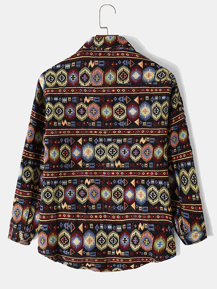 Männer Tribal Pattern Retro Button Up Langarm Freizeitjacken