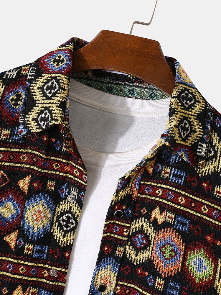 Männer Tribal Pattern Retro Button Up Langarm Freizeitjacken