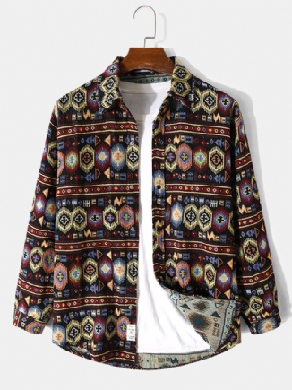 Männer Tribal Pattern Retro Button Up Langarm Freizeitjacken