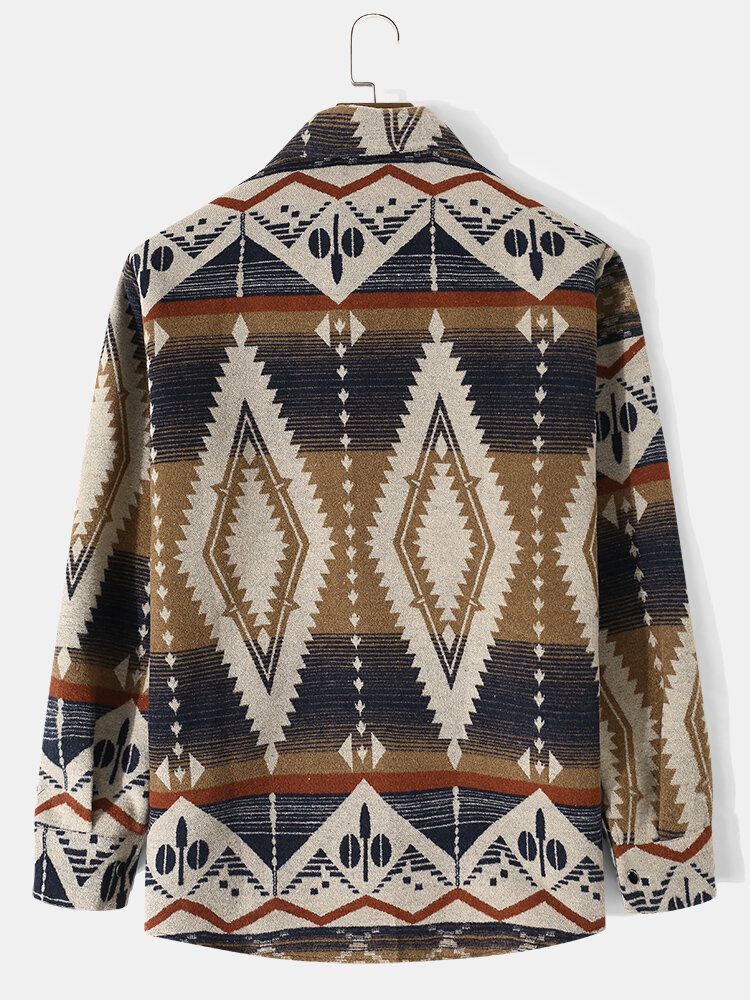 Männer Woolen Geometric Retro Ethnic Button Winter Freizeitmäntel Jacken