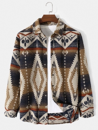 Männer Woolen Geometric Retro Ethnic Button Winter Freizeitmäntel Jacken