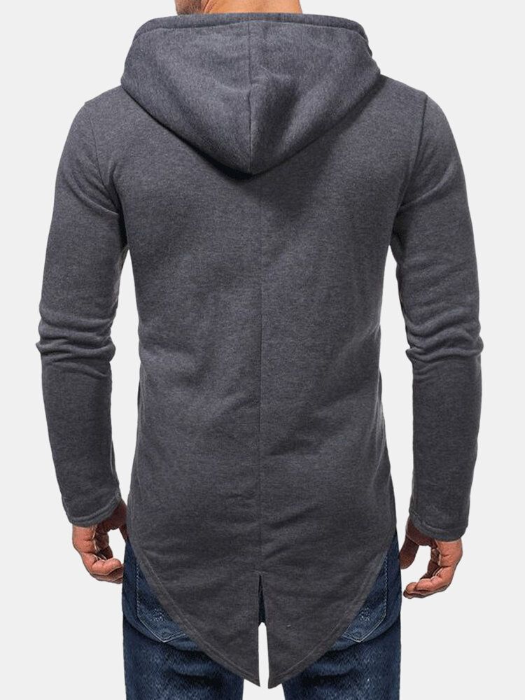 Mittellange Einfarbige Herren-freizeitjacke Mit Abgerundetem Geteiltem Saum Und Reißverschluss