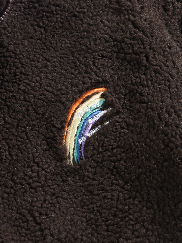 Warme Freizeitjacke Aus Fleece Mit Buchstabe-regenbogenstickerei Und Reißverschluss Vorne