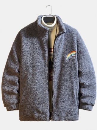 Warme Freizeitjacke Aus Fleece Mit Buchstabe-regenbogenstickerei Und Reißverschluss Vorne