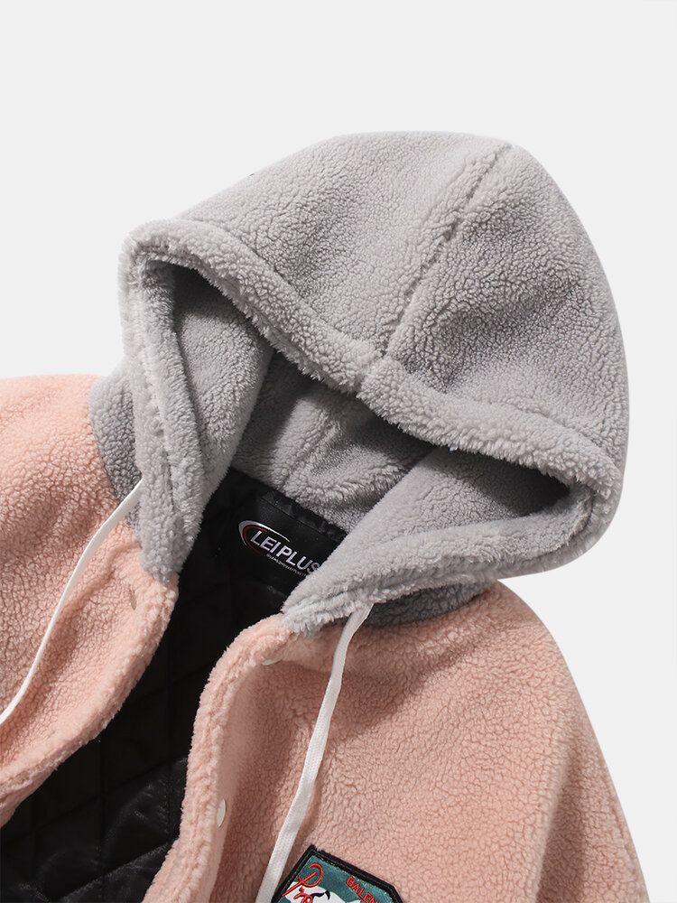 Warme Grafik-drop-shoulder-fleece-kapuzenjacke Für Herren Mit Tasche