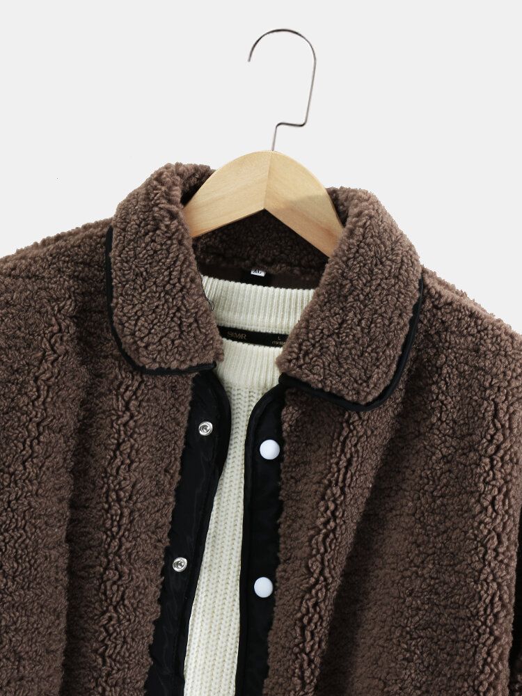 Warme Langarm-teddyjacke Mit Kontrastierenden Taschen Für Herren