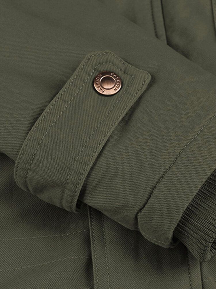 Warme Mit Fleece Gefütterte Dicke Vintage-kapuzenjacke Für Herren Mit Mehreren Taschen