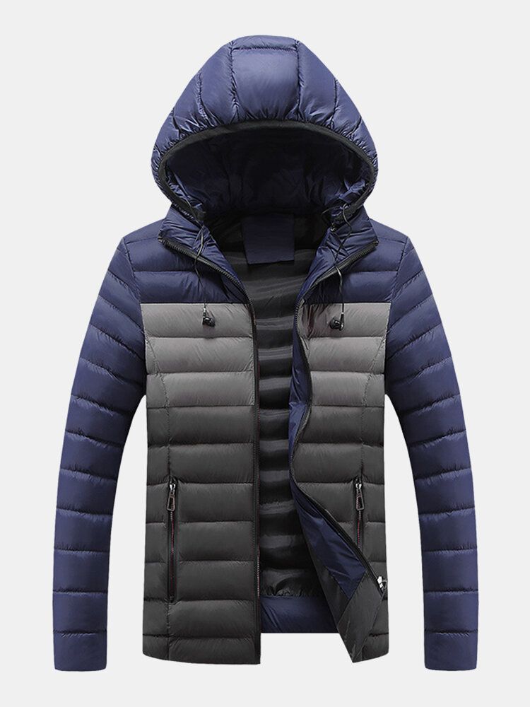 Warme Wattierte Dicke Lässige Outdoor-pufferjacke Mit Reißverschluss Für Herren In Kontrastfarbe