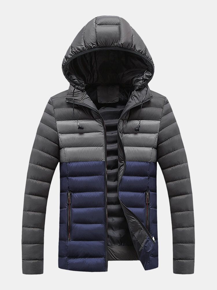 Warme Wattierte Dicke Lässige Outdoor-pufferjacke Mit Reißverschluss Für Herren In Kontrastfarbe