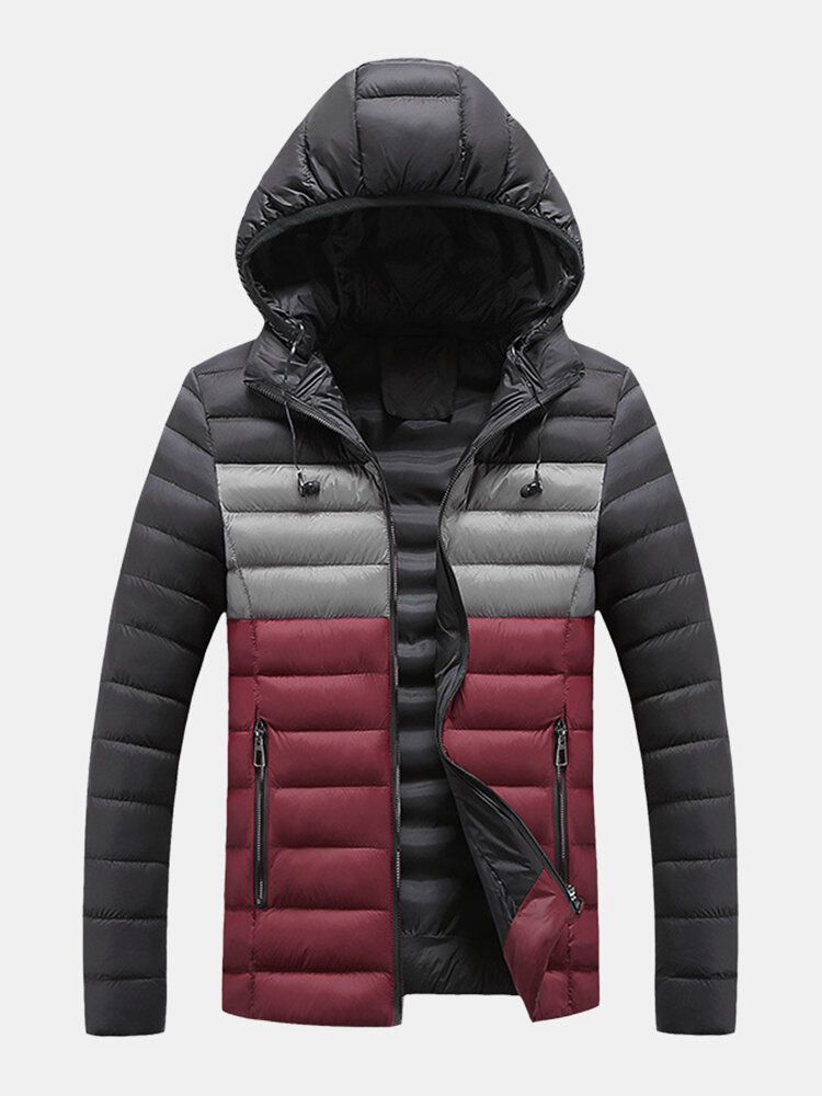 Warme Wattierte Dicke Lässige Outdoor-pufferjacke Mit Reißverschluss Für Herren In Kontrastfarbe