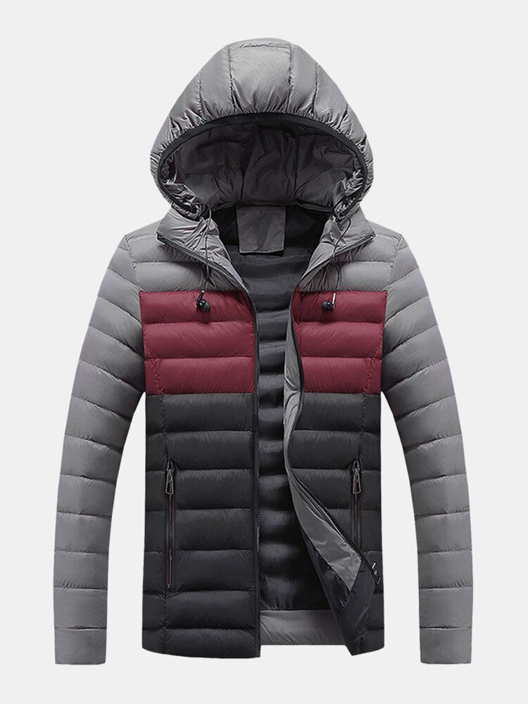 Warme Wattierte Dicke Lässige Outdoor-pufferjacke Mit Reißverschluss Für Herren In Kontrastfarbe