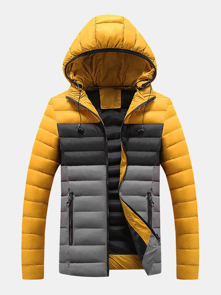 Warme Wattierte Dicke Lässige Outdoor-pufferjacke Mit Reißverschluss Für Herren In Kontrastfarbe