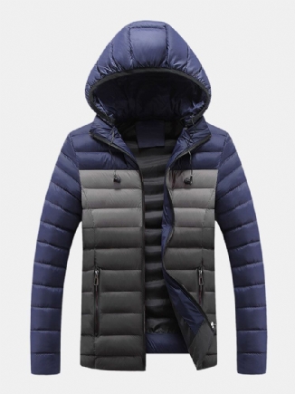 Warme Wattierte Dicke Lässige Outdoor-pufferjacke Mit Reißverschluss Für Herren In Kontrastfarbe