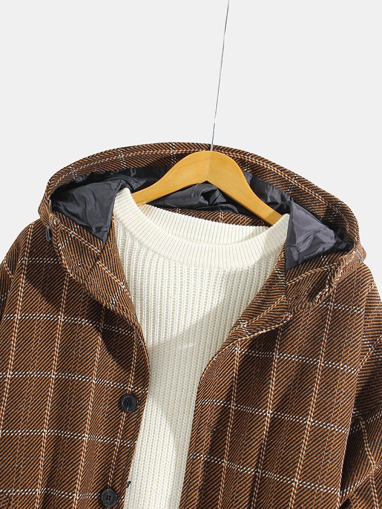 Wollstoff-kapuzenjacke Aus Wollstoff Mit Karierter Knopfleiste Und Schrägen Taschen Für Herren