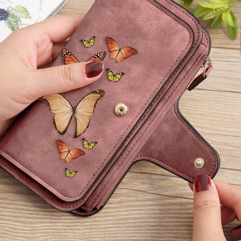 Damen Schmetterling Vierfach Geldbörse 14 Kartenfächer 5.5 Zoll Handytasche