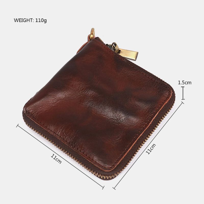 Ekphero Herren Echtes Leder Vintage Reiben Farbig Bifold Reißverschluss Kurze Handtrage Aufbewahrungstasche Münzbeutel Brieftasche