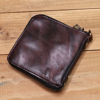 Ekphero Herren Echtes Leder Vintage Reiben Farbig Bifold Reißverschluss Kurze Handtrage Aufbewahrungstasche Münzbeutel Brieftasche