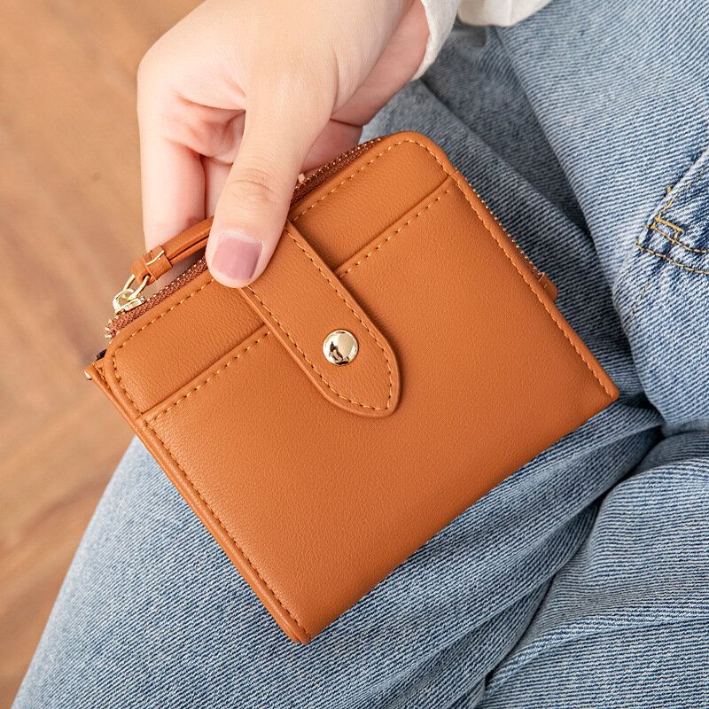 Frauen Pu-leder Bifold Haspe Multi-kartensteckplatz Retro Kurzer Kartenhalter Kupplung Geldbörsen Mit Handschlaufe