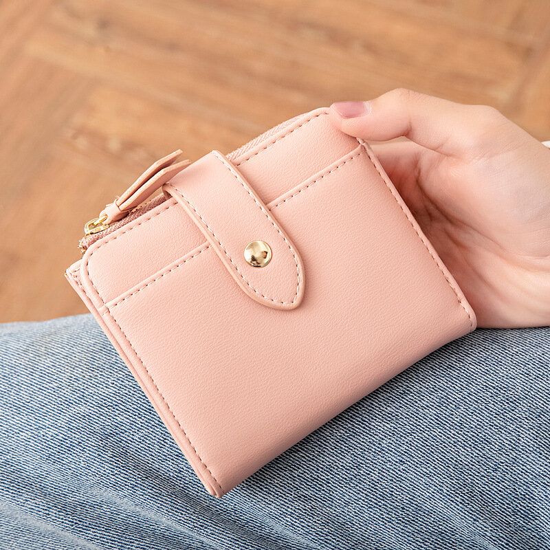 Frauen Pu-leder Bifold Haspe Multi-kartensteckplatz Retro Kurzer Kartenhalter Kupplung Geldbörsen Mit Handschlaufe