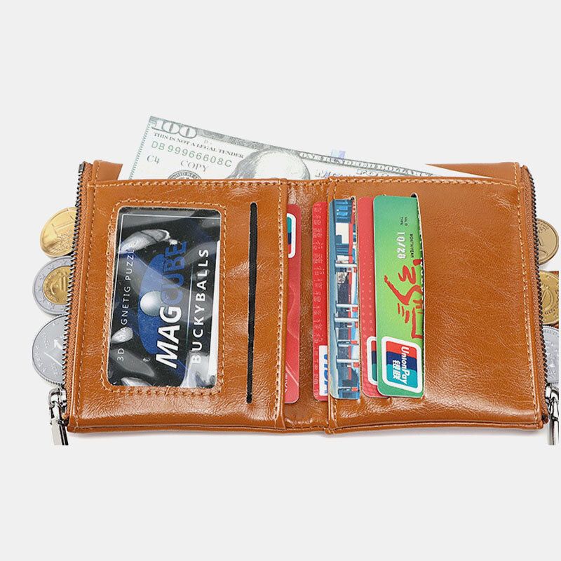 Frauen Rfid Anti-diebstahl 6 Kartenfächer Oil Wax Bifold Wallet Purse