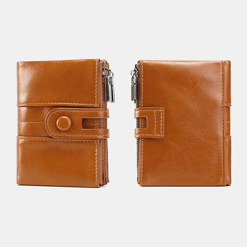 Frauen Rfid Anti-diebstahl 6 Kartenfächer Oil Wax Bifold Wallet Purse