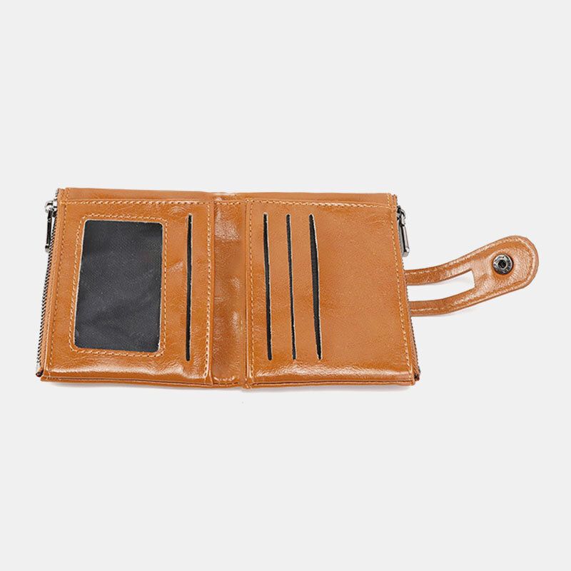 Frauen Rfid Anti-diebstahl 6 Kartenfächer Oil Wax Bifold Wallet Purse