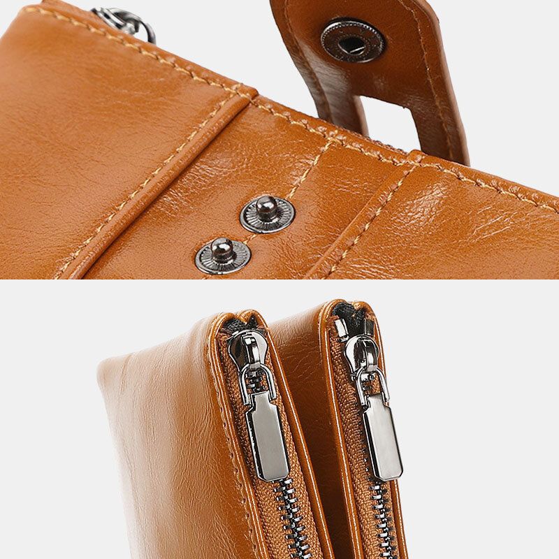 Frauen Rfid Anti-diebstahl 6 Kartenfächer Oil Wax Bifold Wallet Purse