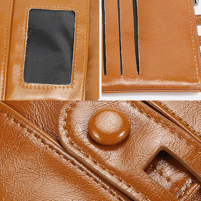 Frauen Rfid Anti-diebstahl 6 Kartenfächer Oil Wax Bifold Wallet Purse