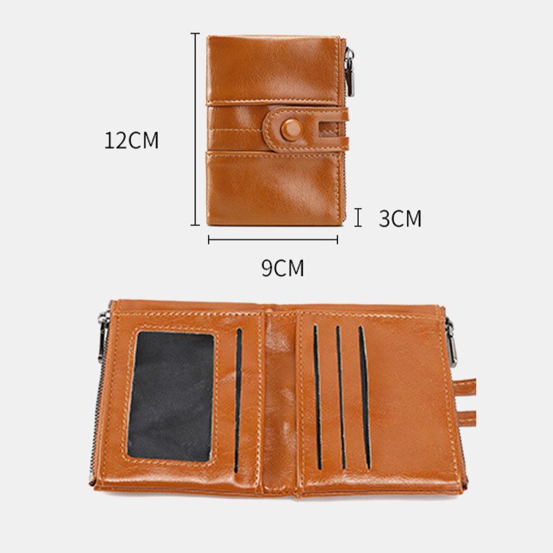 Frauen Rfid Anti-diebstahl 6 Kartenfächer Oil Wax Bifold Wallet Purse