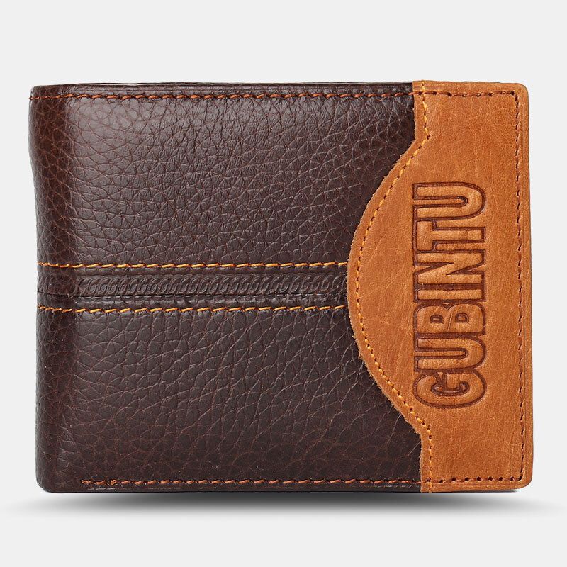 Herren Bifold Short Letter Pattern Echtes Leder Geldbörse Retro 8 Kartenfächer Spleißen Kartenetui Geldbörse Geldscheinklammer