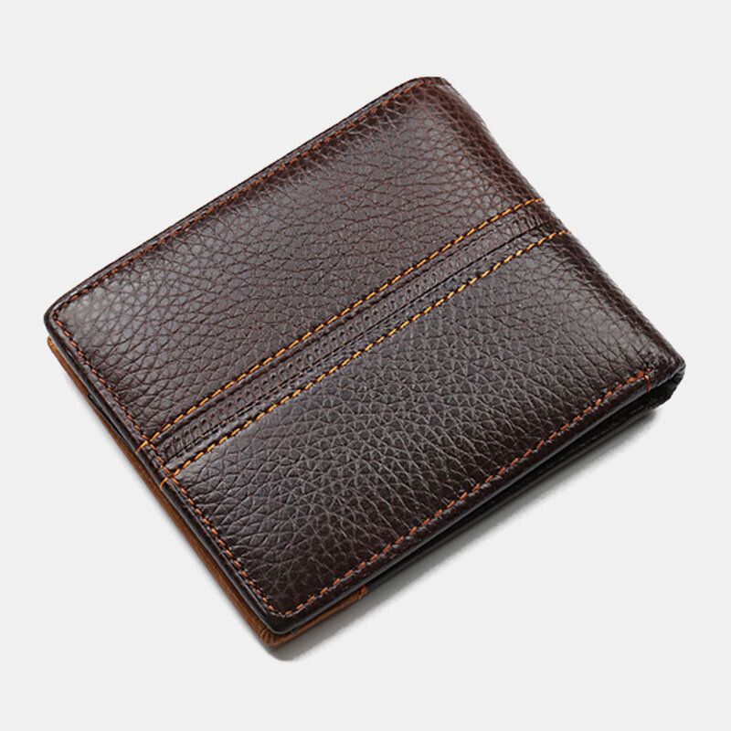 Herren Bifold Short Letter Pattern Echtes Leder Geldbörse Retro 8 Kartenfächer Spleißen Kartenetui Geldbörse Geldscheinklammer