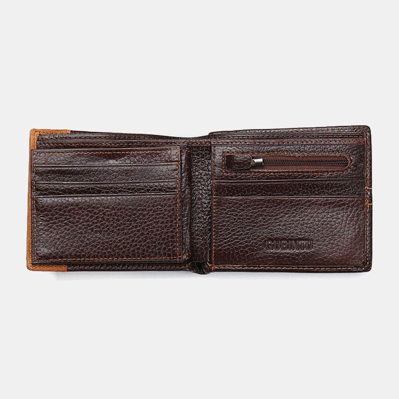 Herren Bifold Short Letter Pattern Echtes Leder Geldbörse Retro 8 Kartenfächer Spleißen Kartenetui Geldbörse Geldscheinklammer