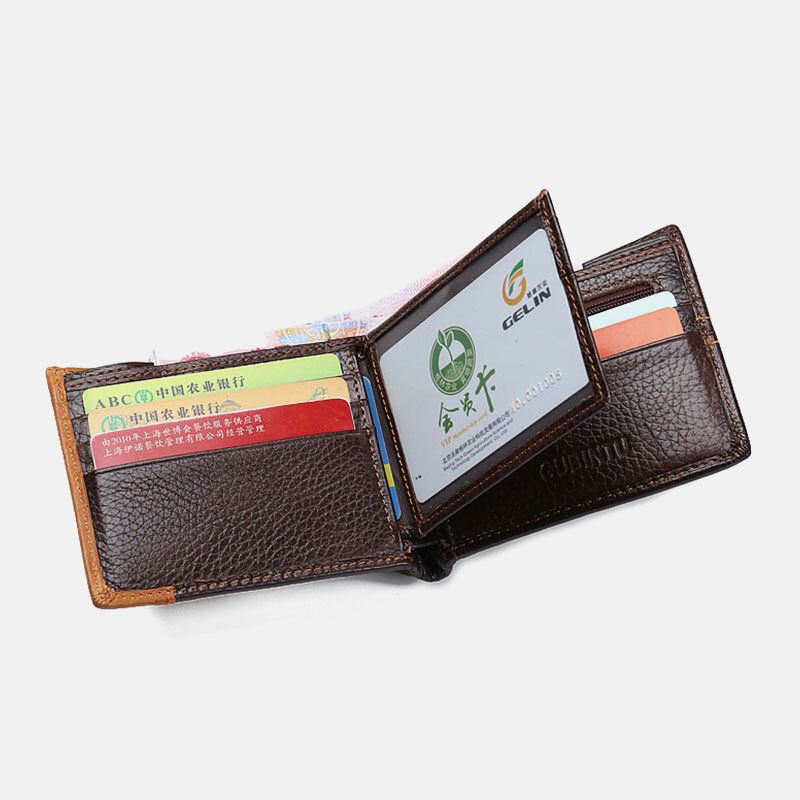 Herren Bifold Short Letter Pattern Echtes Leder Geldbörse Retro 8 Kartenfächer Spleißen Kartenetui Geldbörse Geldscheinklammer