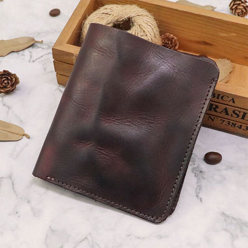 Herren Bifold Vertical Rindsleder Fold Wallet Retro Multi-kartensteckplatz Kartenhalter Geldscheinklammer Mini-geldbörse